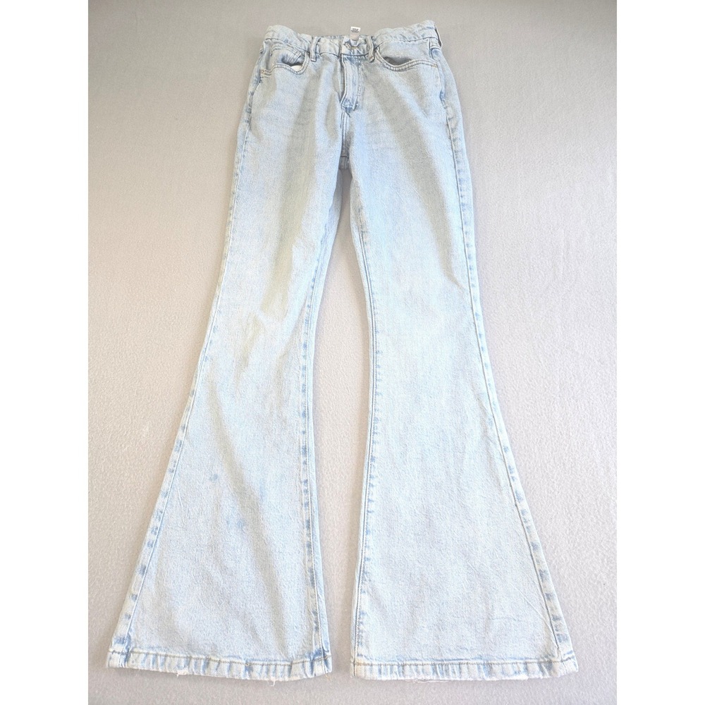 Forever 21 Curved Flare Jeans Womens 28 Light Blue High Rise Denim Bell Bottoms